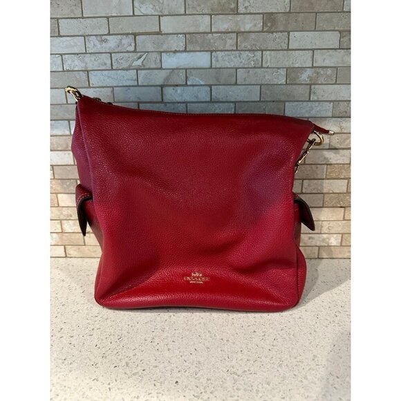 Coach PENNIE Pebbled Red Leather Shoulder/Crossbody Handbag Goldtone RARE - Picture 1 of 5